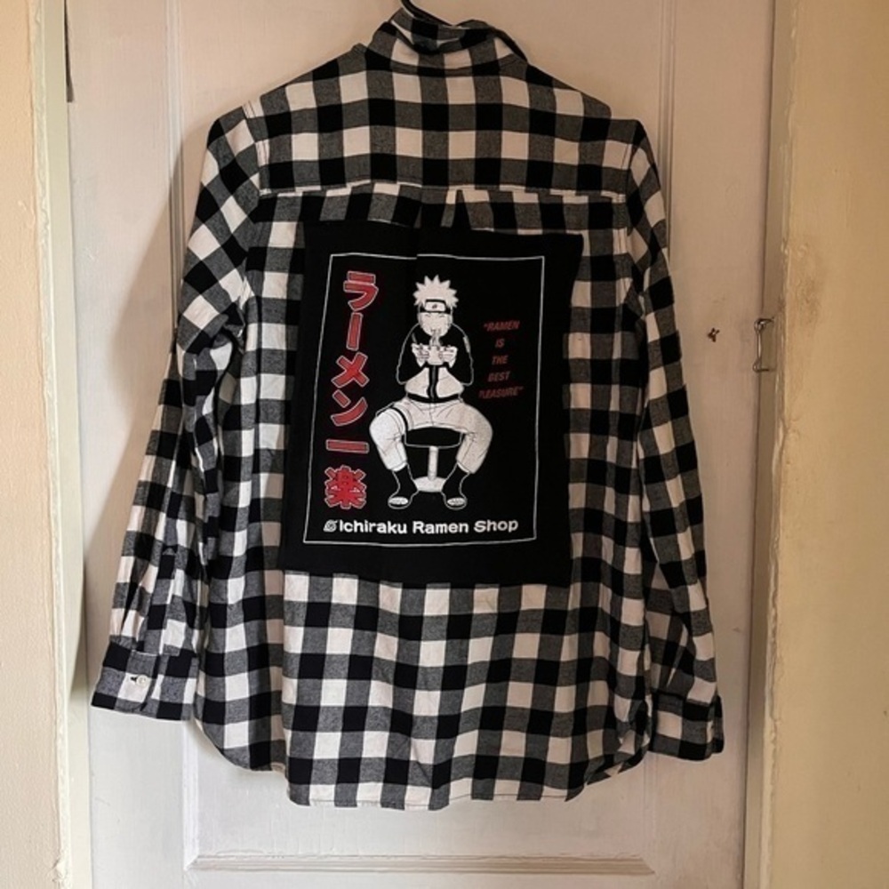 Custom Naruto Upcycled Flannel Shirt Medium